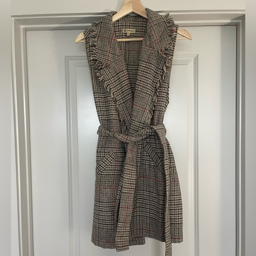 DEMOCRACY Plaid Knit Long Vest
